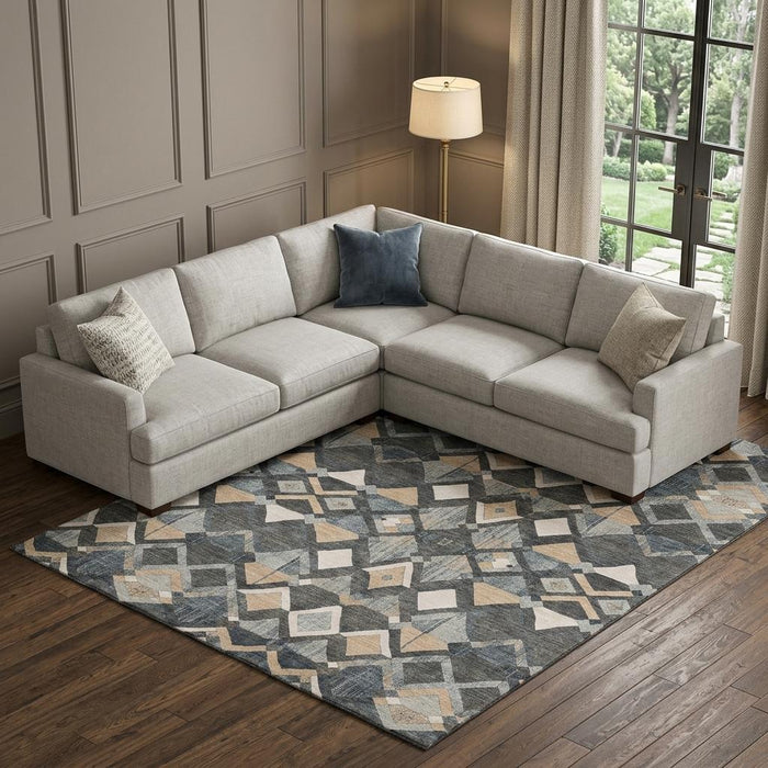 10' X 14' Geometric Washable Area Rug With UV Protection (692898) - Graphite / Peach / Ivory