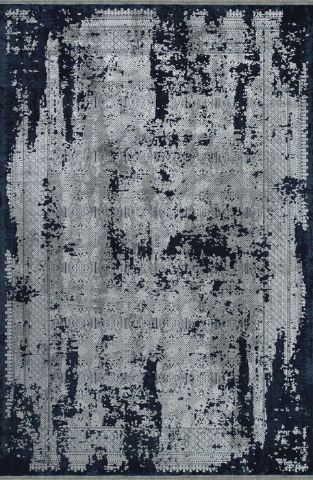 7' X 10' Abstract Distressed Area Rug With Fringe (722507) - Gray / Navy Blue