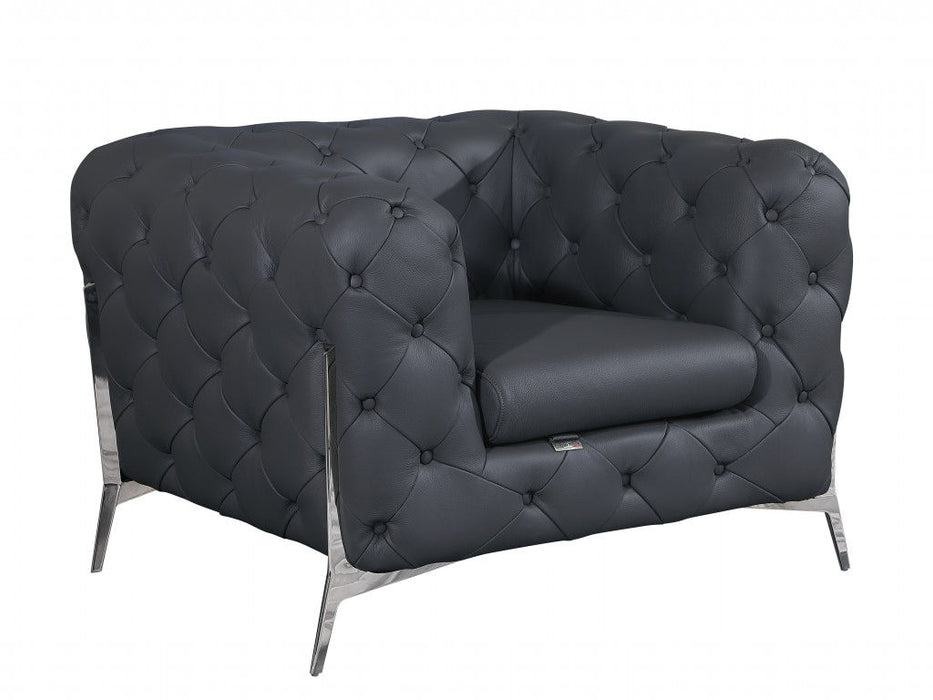Glam Tufted Leather Armchair - Gray And Chrome
