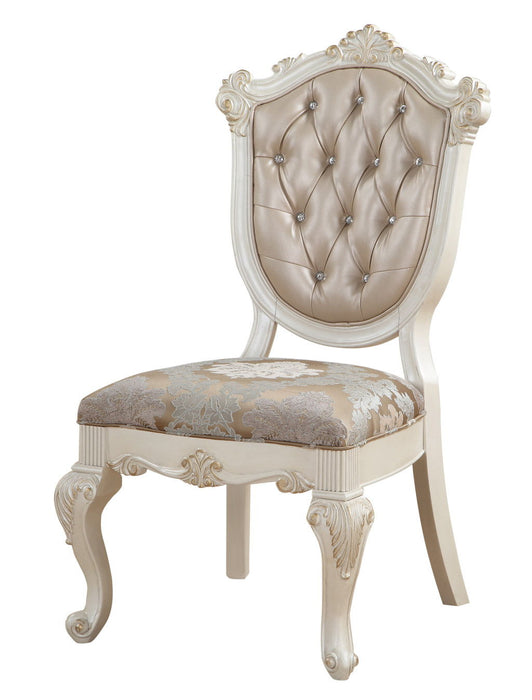 Tufted And Upholstered Faux Leather And Solid Wood Dining Side Chairs (Set of 2) - Pearl / Rose Gold