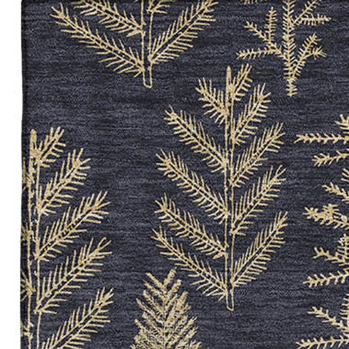 10' X 14' Floral Washable Area Rug With UV Protection (701756) - Black / Gold