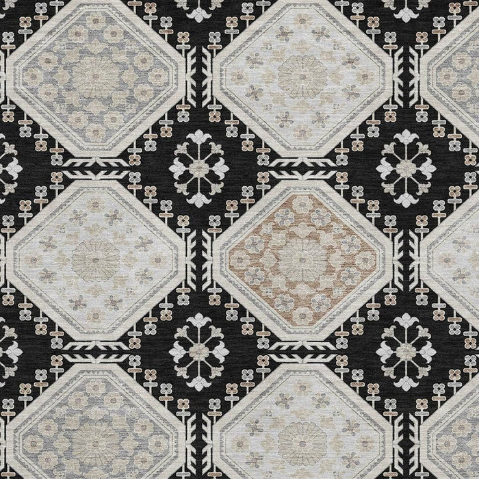10' X 14' Floral Washable Area Rug With UV Protection (693720) - Black / Silver / Gray