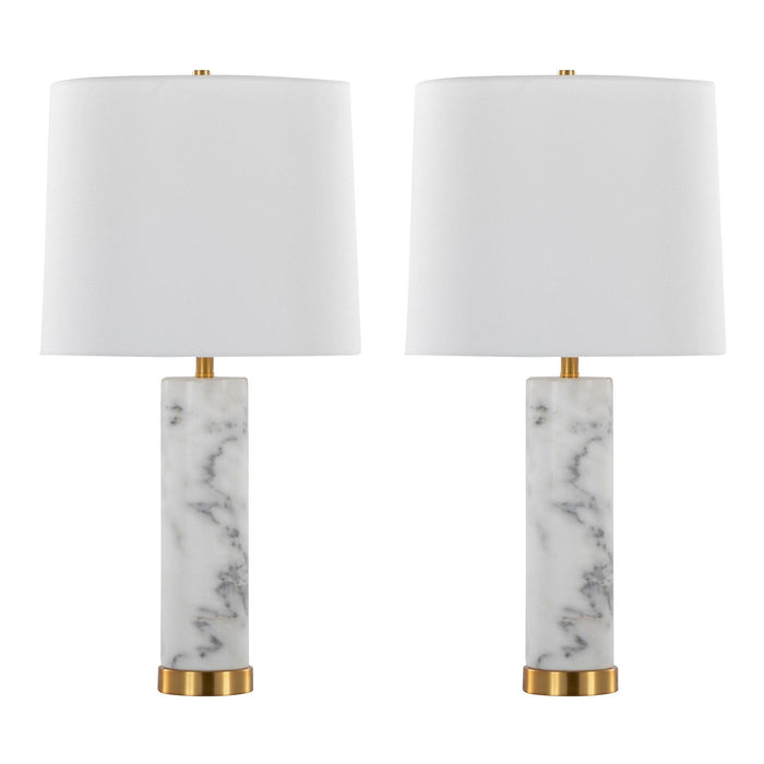 Marabella - 26" Marble Table Lamp (Set of 2) - White Marble And Brass Metal With White Linen Shade