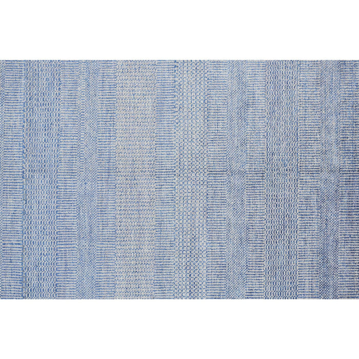 10' Wool Striped Hand Knotted Runner Rug - Blue And Silver