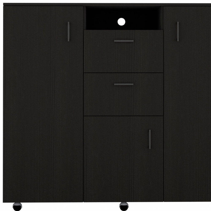 Three Door Closet With Two Drawers - Black