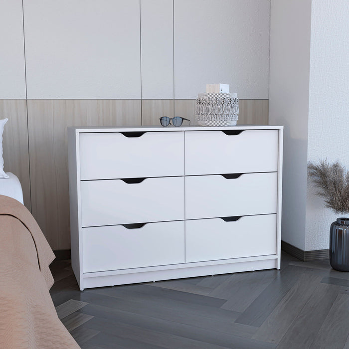 42" Six Drawer Double Dresser - White