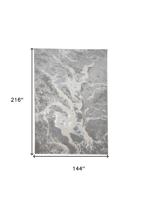 12' x 18' Abstract Power Loom Area Rug - Ivory And Gray