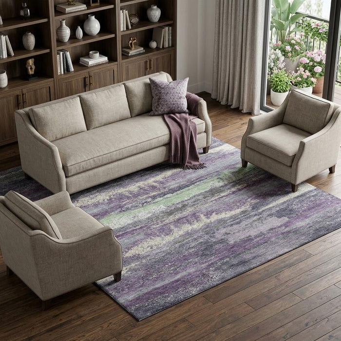 10' X 14' Abstract Washable Area Rug With UV Protection (675048) - Purple / Ivory
