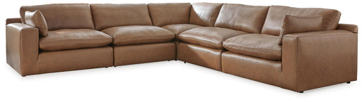 Emilia 5-piece stationary sectional sofa by Signature Design by Ashley® in neutral fabric, featuring plush cushions and modern design.