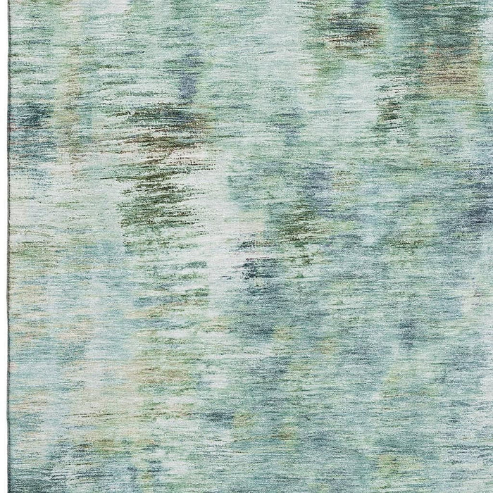 8' X 10' Abstract Washable Area Rug With UV Protection - Teal / Ivory