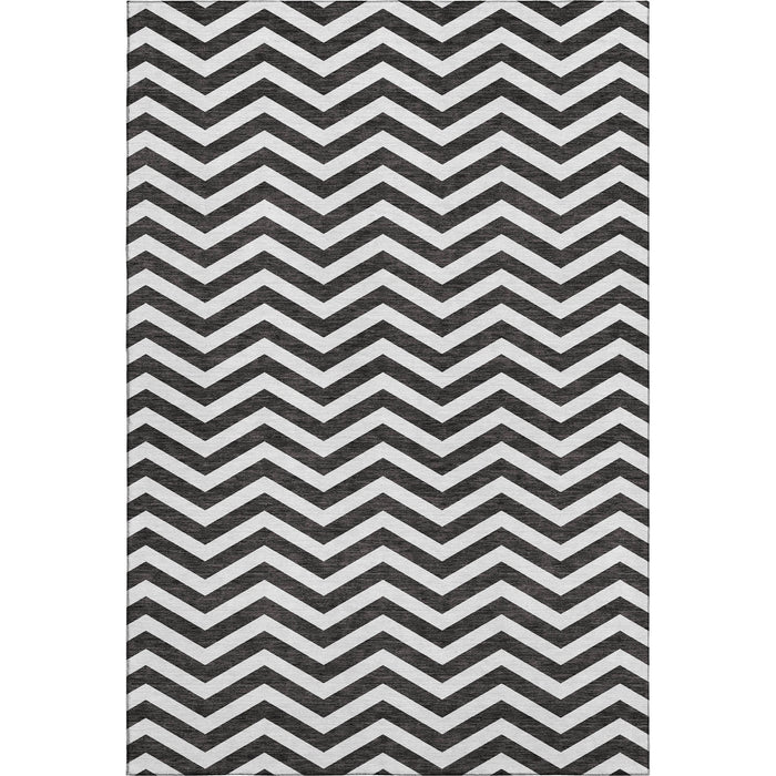 10' X 14' Chevron Washable Area Rug With UV Protection (673279) - Black / Ivory