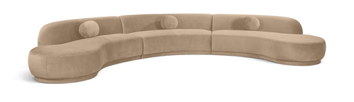 Meridian Furniture Avra velvet performance fabric upholstered sectional sofa in a spacious stationary design.