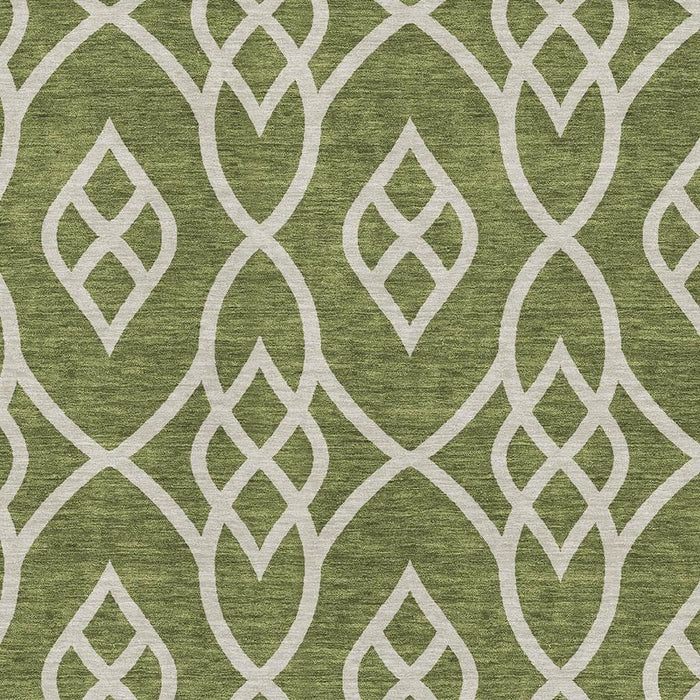 10' X 14' Trellis Washable Area Rug With UV Protection (670291) - Olive Green / Ivory