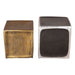 Set of two antiqued brass aluminum square end tables with a vintage finish, perfect for modern living room decor.