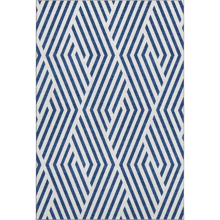 10' X 14' Geometric Washable Area Rug With UV Protection (648568) - Navy Blue / Ivory