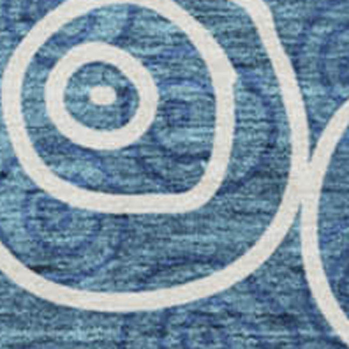 8' Polka Dot Washable Round Rug With UV Protection - Blue And Ivory