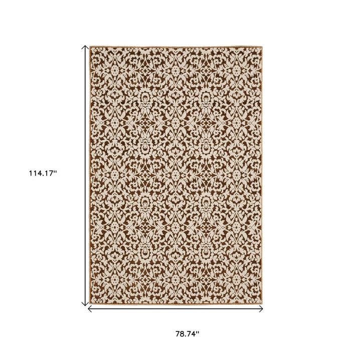7' X 10' Oriental Area Rug - Rust And Beige