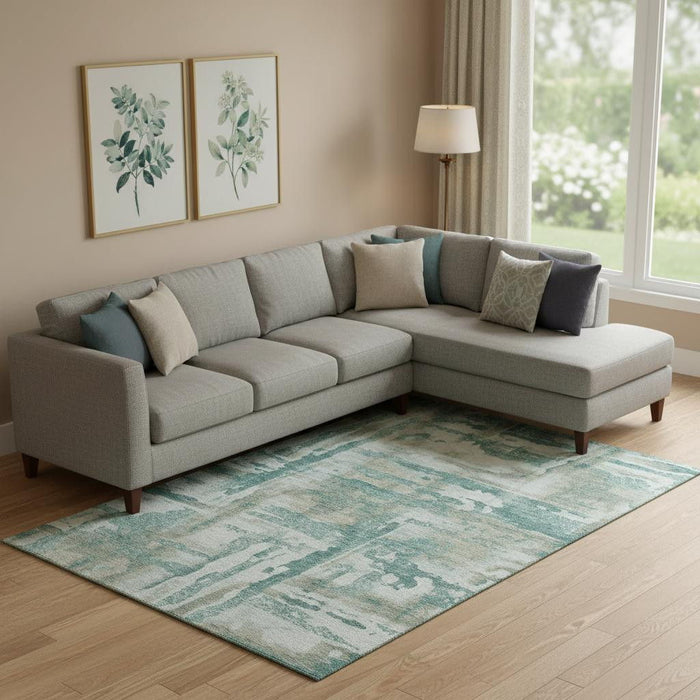 10' X 14' Abstract Washable Area Rug With UV Protection (714661) - Teal / Taupe