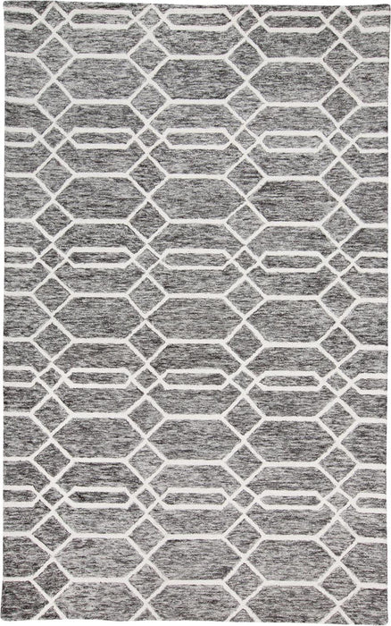 9' x 12' Wool Geometric Tufted Handmade Stain Resistant Area Rug - Gray Black And Ivory