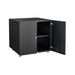 Giga office copier cabinet with two steel doors, mobile printer stand and pedestal file storage in a modern office setting.