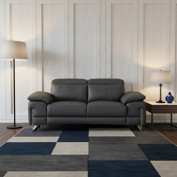 Genuine Leather Love Seat - Gray / Silver