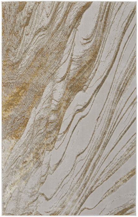10' x 13' Abstract Power Loom Area Rug - Ivory Brown And Gold