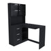 Giga L-shaped computer desk with glass cabinets, built-in LED lights, and USB charging ports in a modern corner desk design.