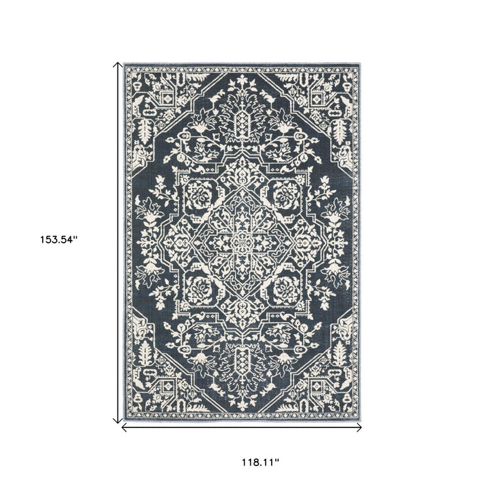 10' X 13' Oriental Area Rug - Blue / Ivory