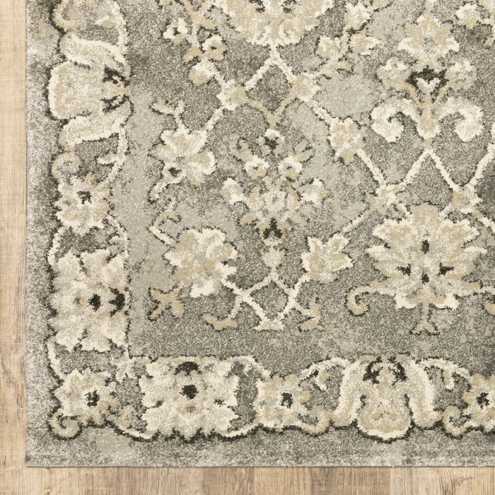 8' x 11' Oriental Power Loom Stain Resistant Area Rug - Gray Beige Tan And Brown