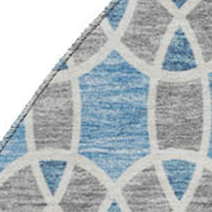 8' Transitional Ikat Washable Round Rug With UV Protection - Sky Blue