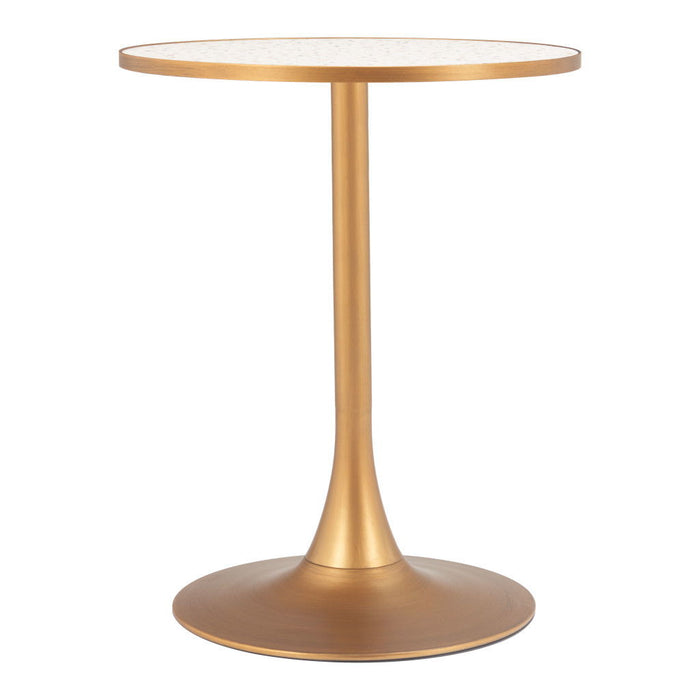 24" Wood And Steel Pedestal Base Round Top Dining Table - Beige / Gold