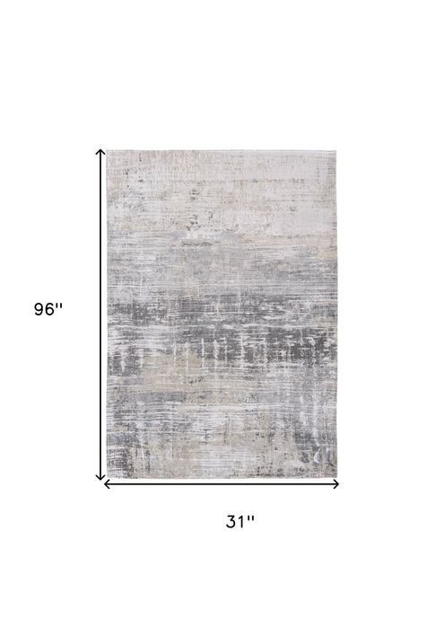 10' Abstract Non Skid Area Rug - Gray And White