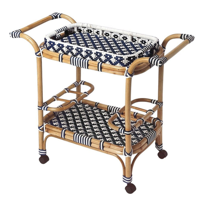 35" Rolling Rattan Bar Cart - Blue