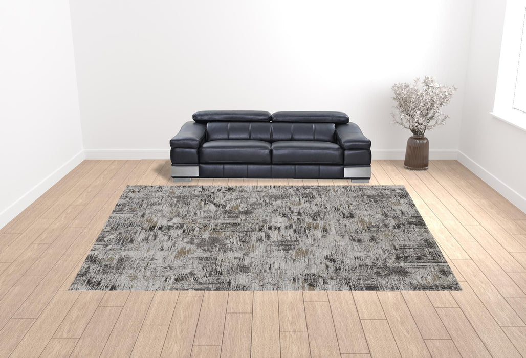 12' x 15' Abstract Power Loom Distressed Stain Resistant Area Rug - Ivory Gray And Brown