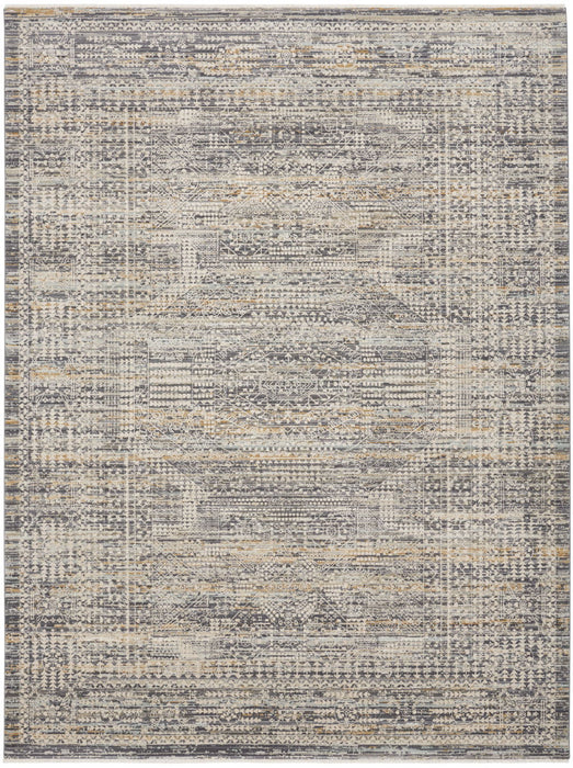 10' X 14' Geometric Distressed Area Rug With Fringe (546447) - Ivory / Slate Gray