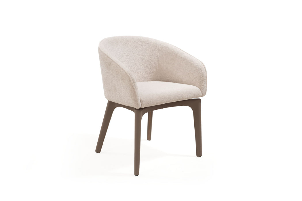 Boucle Faux Leather Dining Arm Chair - Taupe / Brown