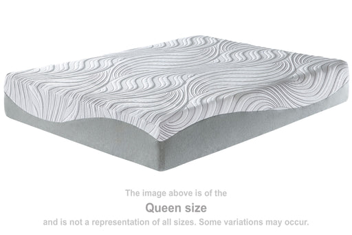 White 8-inch Bonnell Hybrid Twin Mattress by Ashley Furniture showing the mattress surface with a clean, plush appearance and supportive structure.