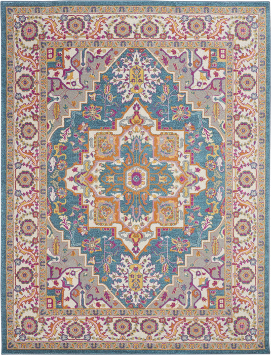 9' x 12' Floral Power Loom Polypropylene Area Rug - Blue And Orange