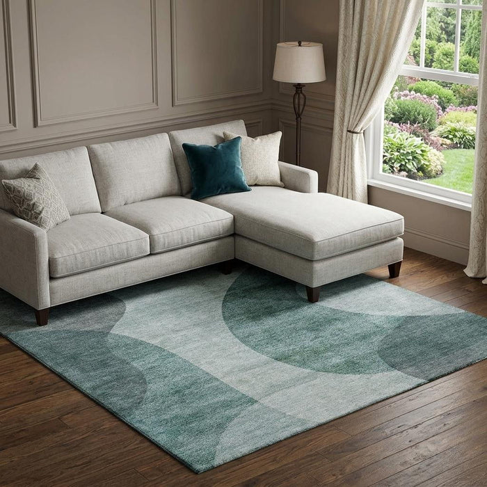 10' X 14' Geometric Washable Area Rug With UV Protection (654838) - Green / Gray