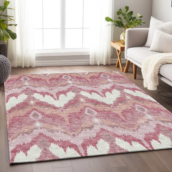 10' X 14' Ikat Washable Area Rug With UV Protection - Blush
