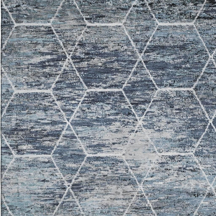 10' X 14' Geometric Washable Area Rug With UV Protection (699184) - Blue / Ivory / Gray