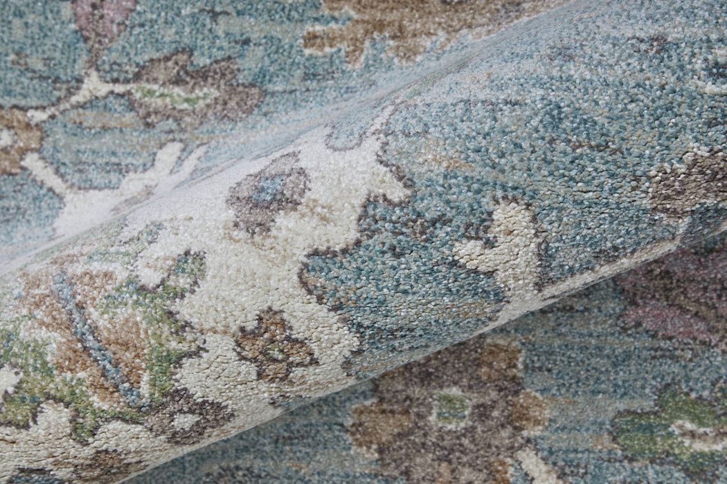 9' X 12' Floral Distressed Area Rug - Blue