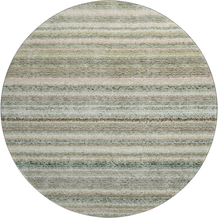 8' Striped Washable Round Rug With UV Protection (650815) - Sage / Ivory