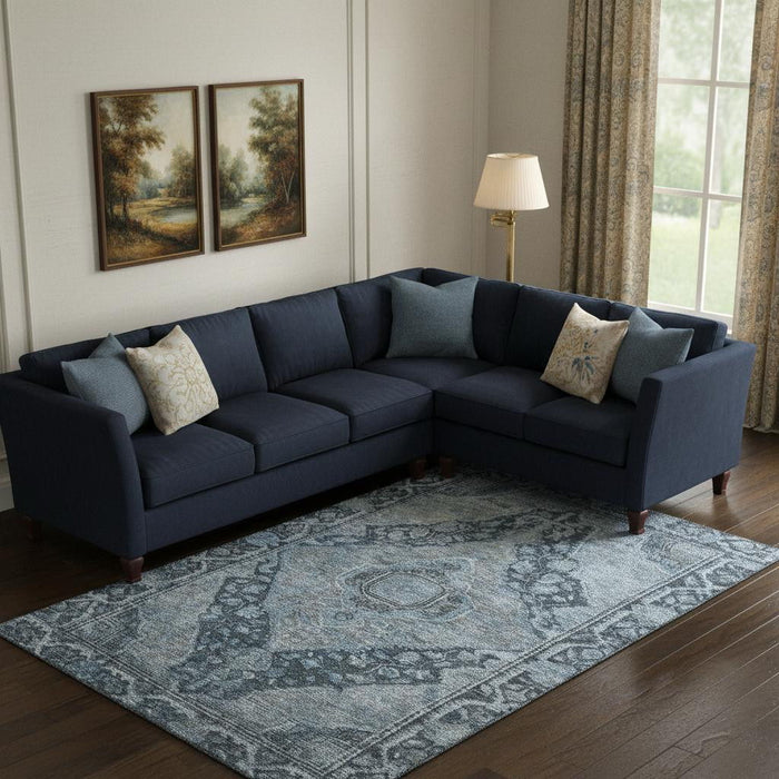 10' X 14' Oriental Washable Area Rug With UV Protection (700541) - Navy Blue / Gray