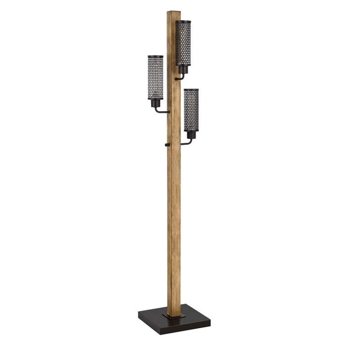 Three Light Traditional Shaped Floor Lamp With Black Novelty Shade - Brown