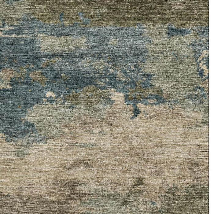 10' X 14' Abstract Washable Area Rug With UV Protection (717206) - Teal / Beige