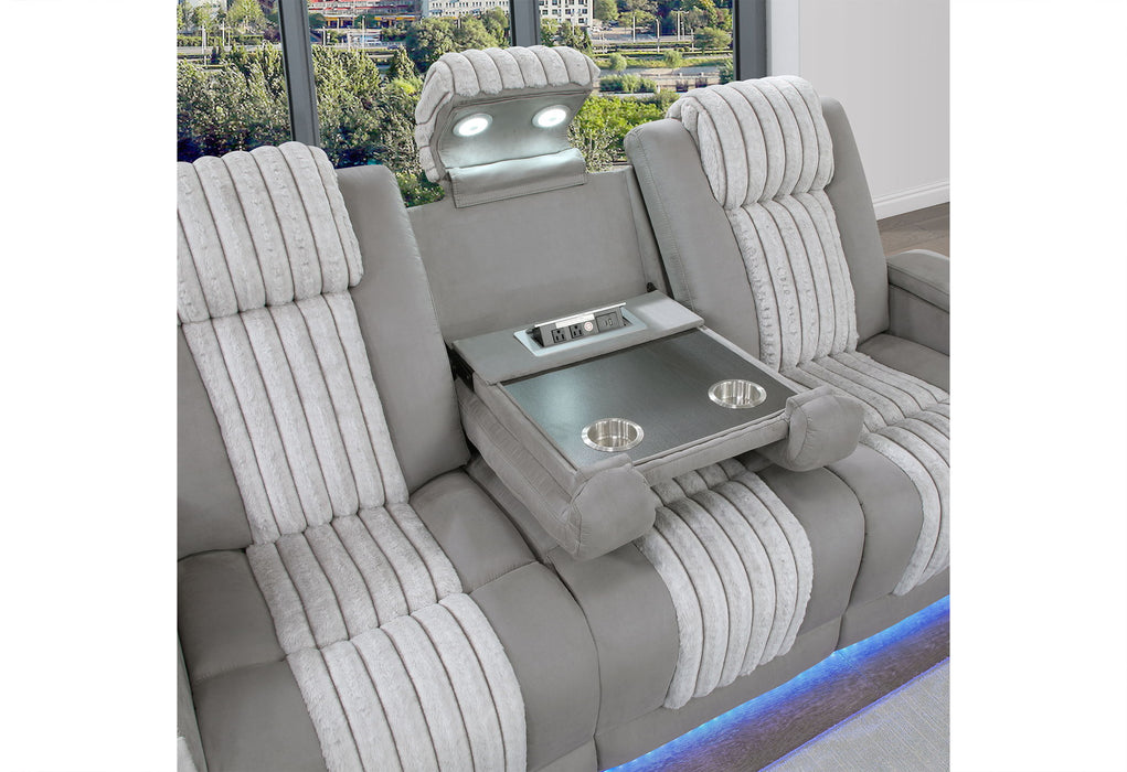 U8000 - Power Reclining Sofa With Power Headrest, Dropdown Table With Wood Trim & Reading Light & LED Light - Gray