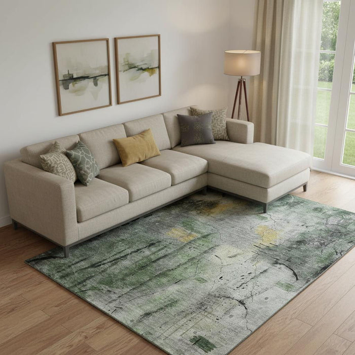 10' X 14' Abstract Washable Area Rug With UV Protection (715351) - Pewter / Charcoal
