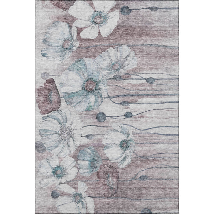10' X 14' Floral Washable Area Rug With UV Protection (657329) - Teal / Mauve / Ivory