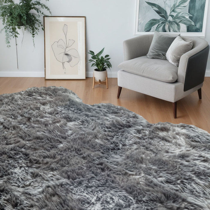 5' x 6' Wool Sheepskin Handmade Area Rug - Black